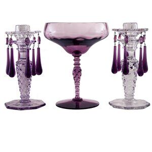 Fostoria American Candlesticks with Cabochons and Imperial Tall Compote